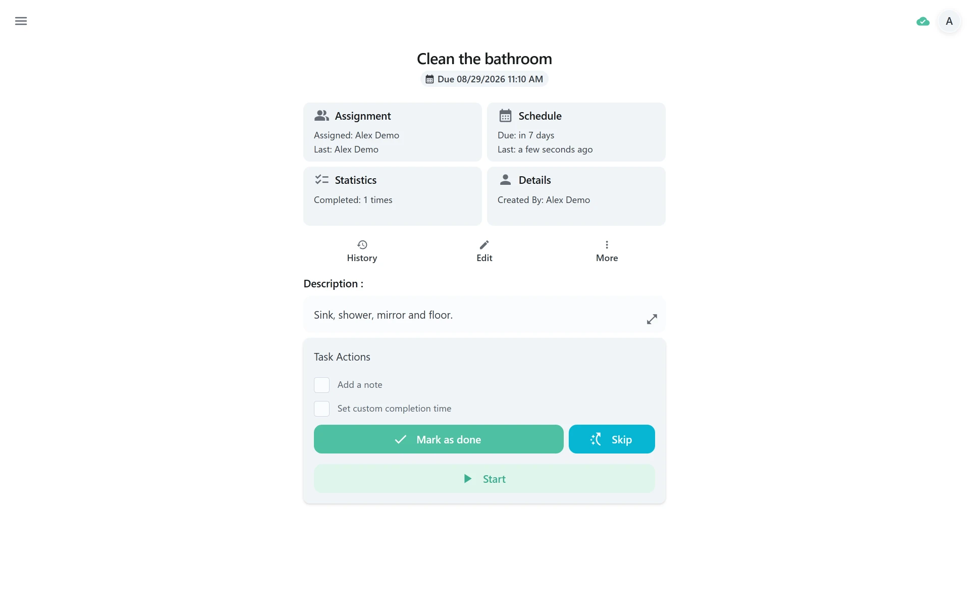 Donetick, screenshot 2