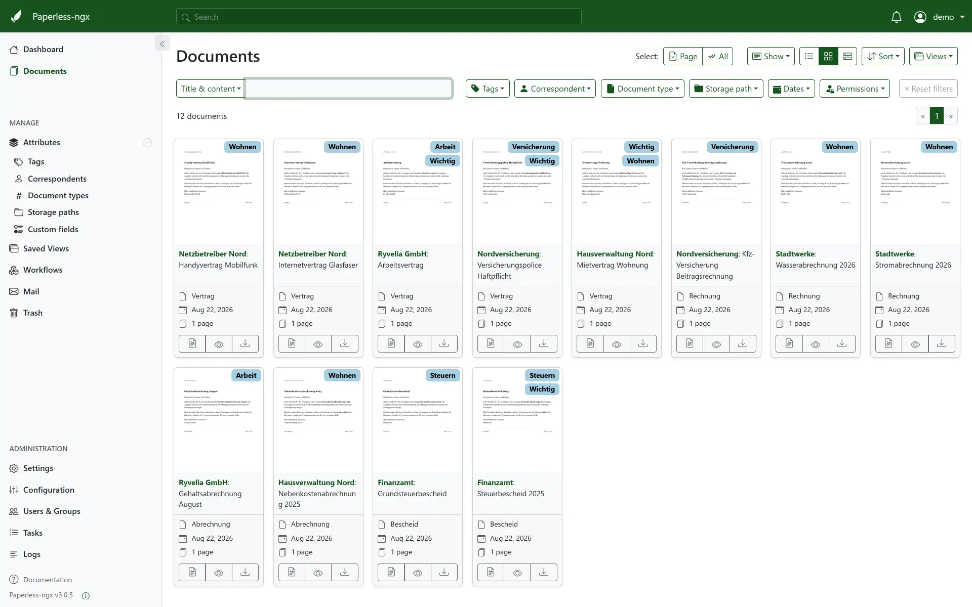 Paperless-ngx, screenshot 1
