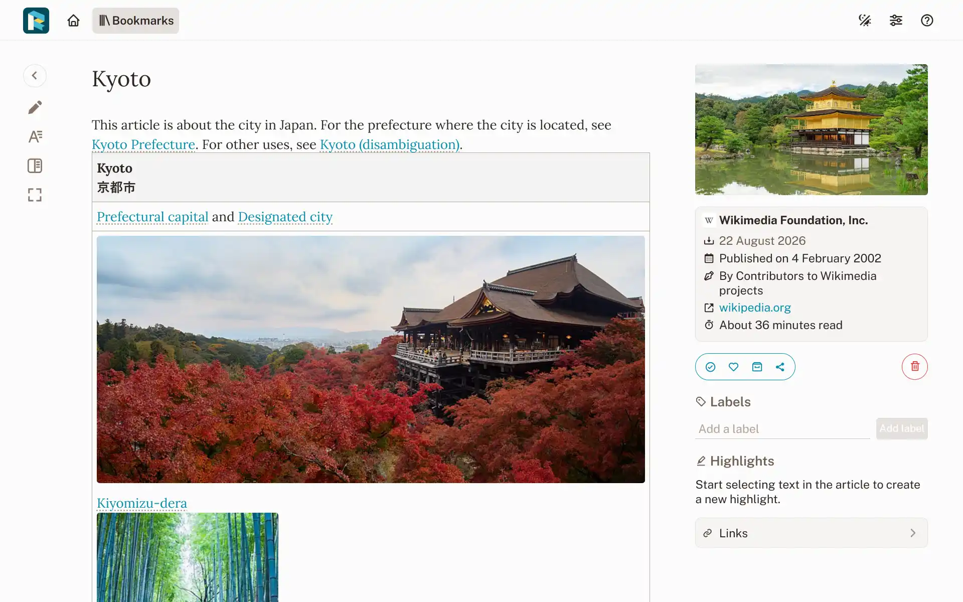 Readeck, screenshot 2